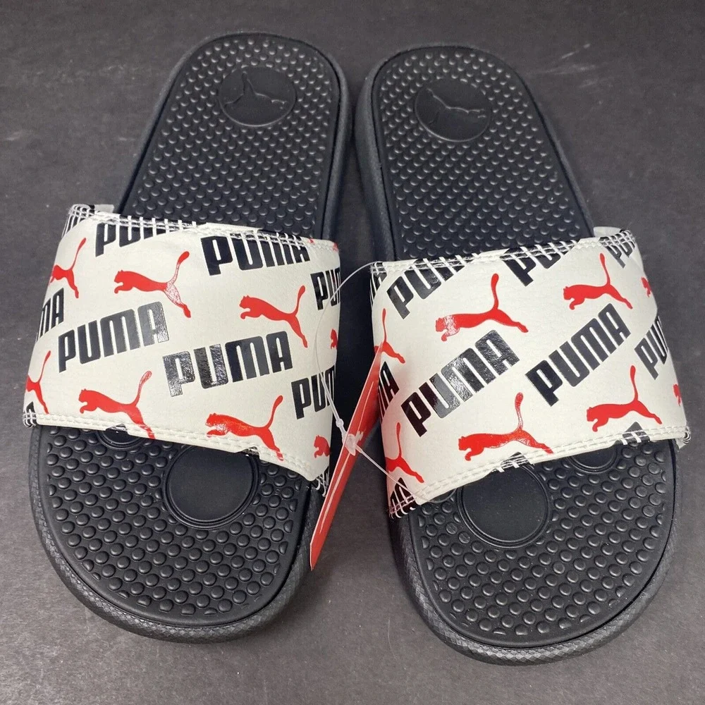 Puma Junior Size 7 Cool Cat Bold Boys BX JR Slide Sandals White Black Red Kid 7C
